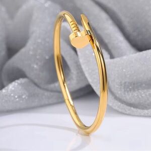 Love inspired Nail Heart Bangle Bracelet. Stainless Steel 18K Gold Plated